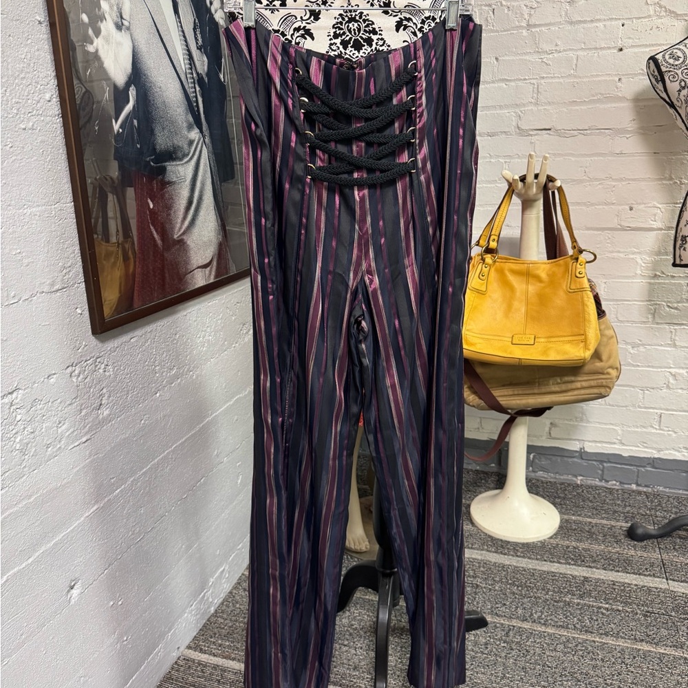 NWT House of Harlow Resolve  Black and Purple Striped Women's Pants